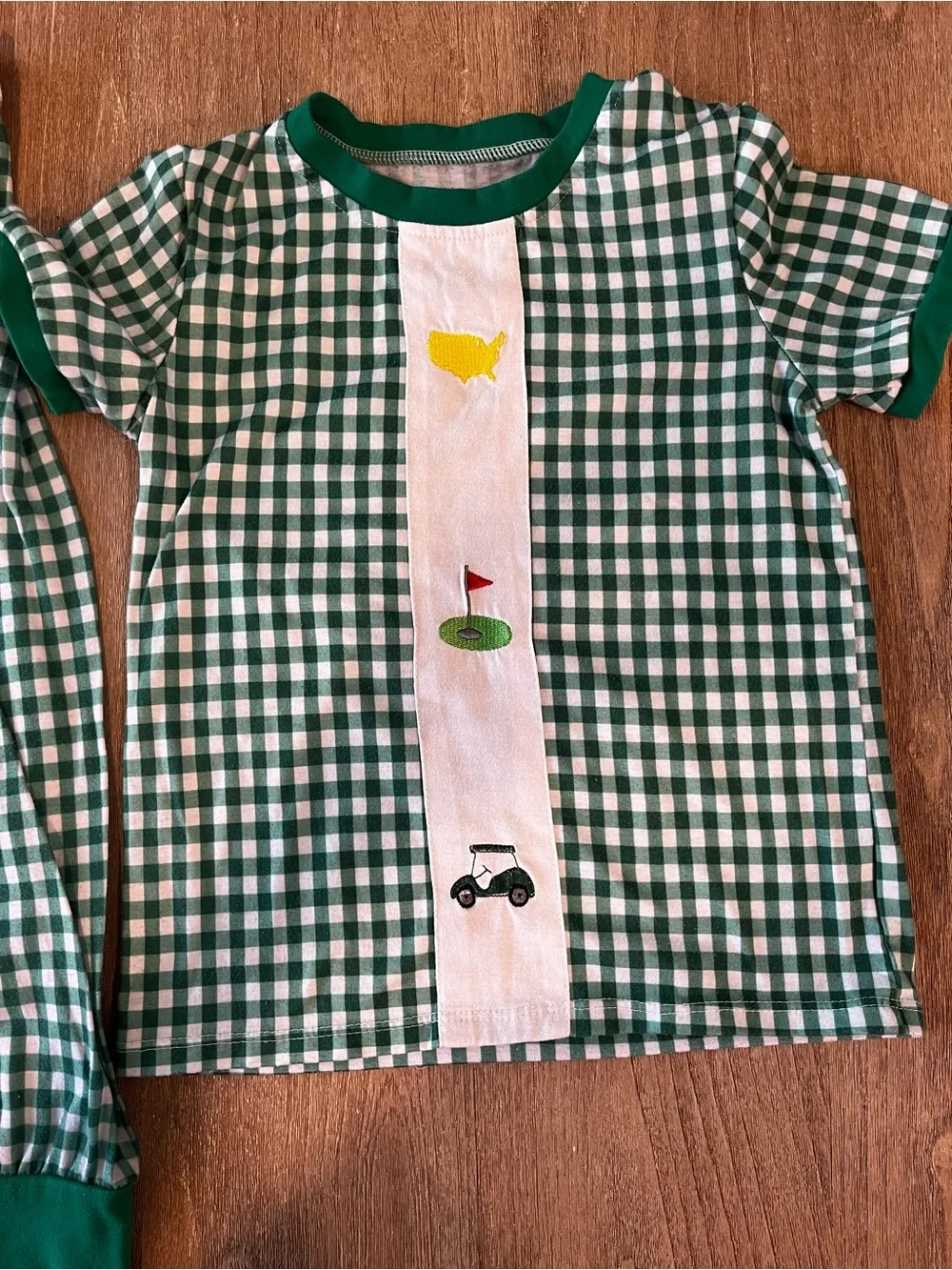 Masters Embroidered Green Gingham Kids Pajama Set with Golf Motif
